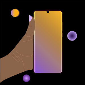 Template mit hand, die ein Handy mit leerem Bildschirm hät