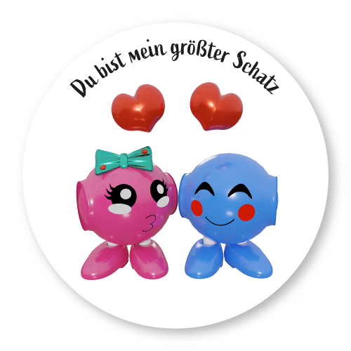 lusticker Sticker mit zwei niedlichen doodle Figuren, die sich einen Kuss zuwerfen