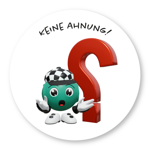 lustiger Sticker mit fragendem Ausdruck, der vor einem gro&szlig;en Fragezeichen steht